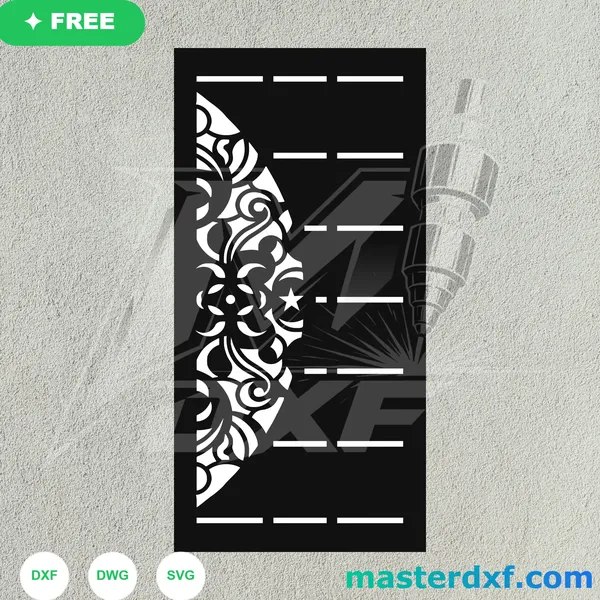 Half-Mandala Floral Accent Panel DXF DXF File